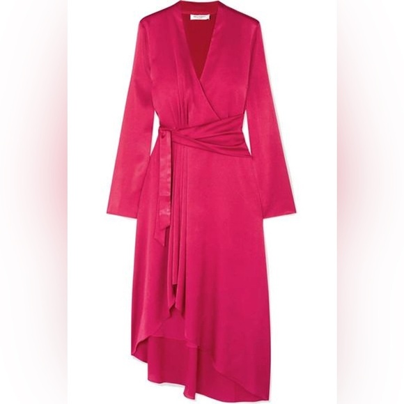 Equipment Adisa Wrap Midi Dress Asymmetric Belted Satin Amaranth Magenta Size 2 - Picture 8 of 16
